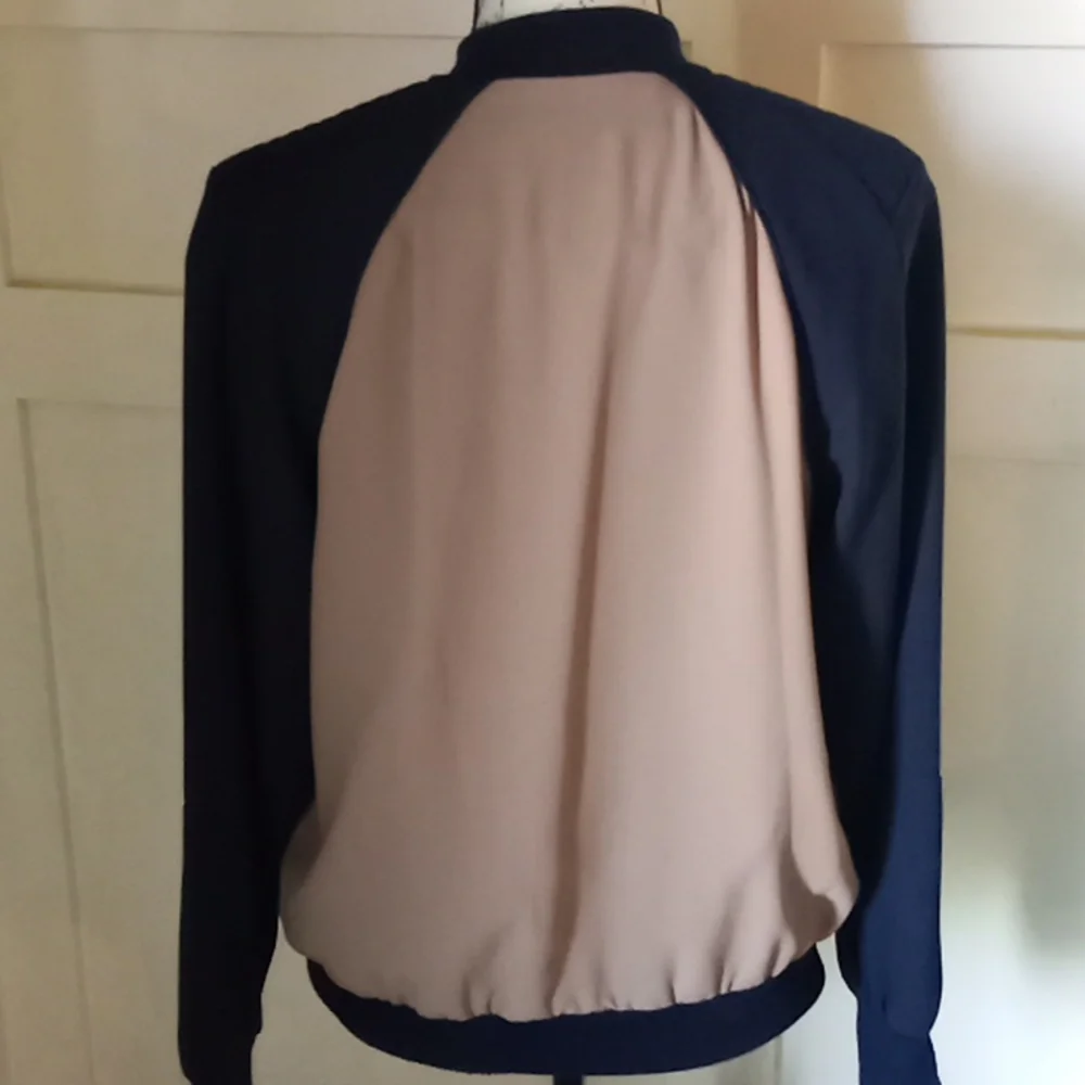 Adrienne Vittadini Midnight Blue Crepe Colorblock Jacket Sz S - Picture 5 of 6
